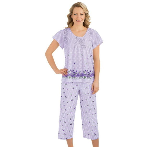 Ladies Famous Make Short Sleeved 100% Cotton Black & Floral Jersey Pyjamas 6-22 Ladies Famous Make Short Sleeved 100% Cotton Black & Floral Jersey Pyjamas 6-22